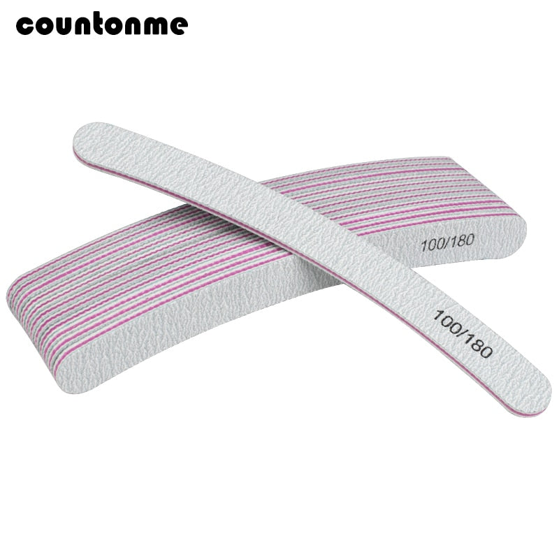 10pcs Curved Nail File 100/180 Sanding Polisher buffer Block Washable Nail Care Tool lime a ongle